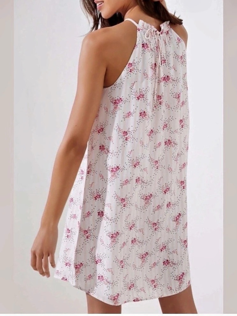 LOFT Floral Halter Mini Dress in White & Pink Size XS Like New - Picture 3 of 6